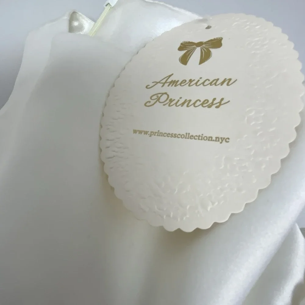 American Princess Girls White Dress‎ With Pearls Lace Crinoline Size 4 Holiday